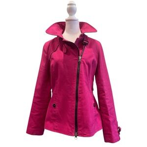 Soia & Kyo Fuchsia Pink Cotton Twill Moto Jacket Tailored Fit US M